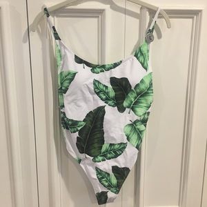 One piece palm leaf swimsuit.